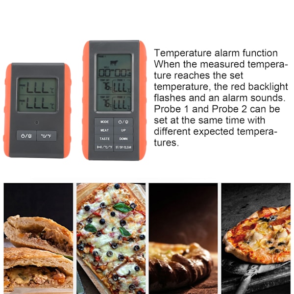 Kötttermometer med Dubbla Sonden Digital HTN Skärm Temperaturalarm Trådlös BBQ Grilltermometer för Mat Kök