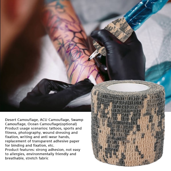 10 st Multifunktionella Självhäftande Bandage Rullar Engångs Elastisk Bandage Wrap Anti Vibration Anti Skid Tattoo Grepp Tejp ACU Kamouflage