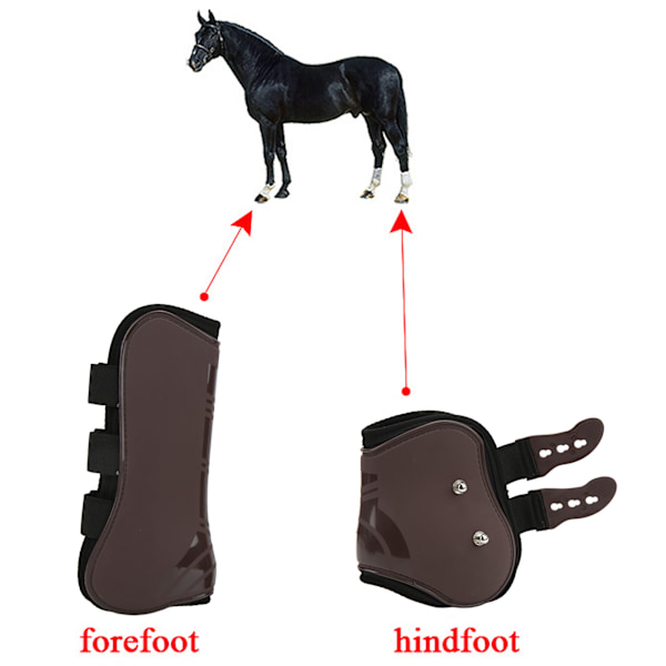 4 st Hästbensskydd Fram & Bak PU Neopren Häst Senor Skydd Hästskyddsutrustning (Brun Fram & Bak Set M)