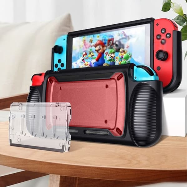Nintendo Switch Skyddsfodral Spelkonsol Skyddsfodral TPU Falltåligt Black+Red