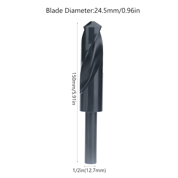 Reduceret Skaft Bor Bits HSS Twist Straight 1/2in Skaft Borværktøj 24.5mm Sort