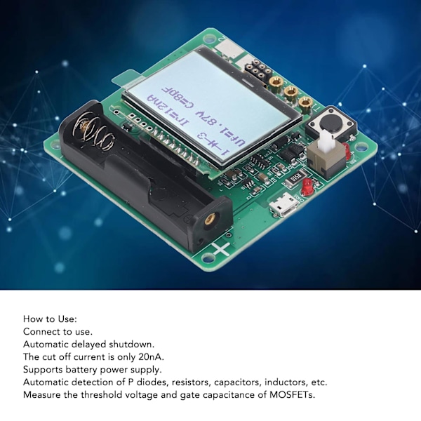 Transistoritesteri LCD-näytöllä, ESR-induktanssi- ja kapasitanssimittaus, automaattinen sammutus DIY-käyttöön