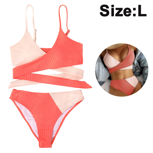 Kvinner Sexy Wrap Bikini Swwimsuit setter Criss-Cross Color Block