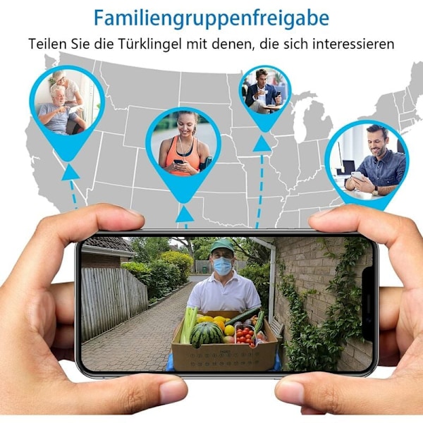 Smart Video Dörrklocka för Förbättrad Säkerhet, AI Människodetektering för Intelligent Övervakning, Krypterad Molnlagring för Säker Inspelning, 2.4GHz Wi-Fi