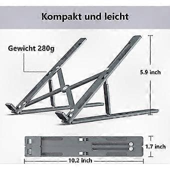 Justerbart aluminium laptopstativ med ventilation, 6 højdeniveauer, ergonomisk design i grå