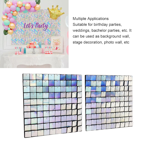 24 stk Shimmer Veggbakgrunn Selvlukkende PC Speilformet Kvadratisk Sekvens Fotobakgrunn Vind Opp Panel Dekor for Bryllup Bursdagsfest