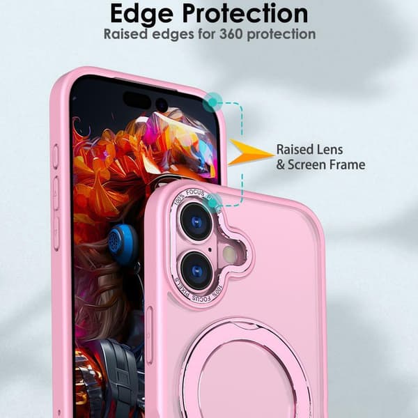 360° roterbart magnetisk ringtelefondeksel til iPhone 16 Pro Max, støtsikkert beskyttelsesdeksel (rosa) Pink iPhone 16 Pro Max