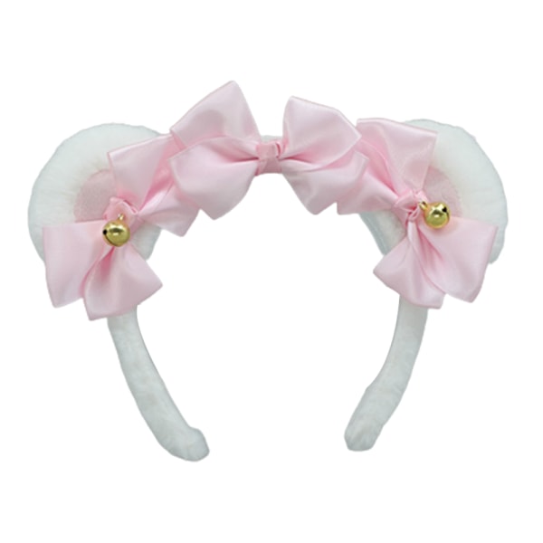 Bear Ears Pannband, Cat Ears Cute Bow Pannband ，Plysh Headwear f White pink+pink bow