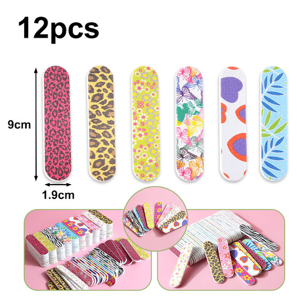 12 st färgglada mini-emerybräda nagelfilar för flickor
