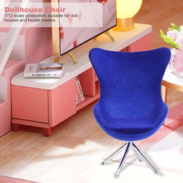 Miniatyrstol Mini Flocking Sofa Møbelmodel Dekoration 1:12 Dukkehuss Tilbehør Blå