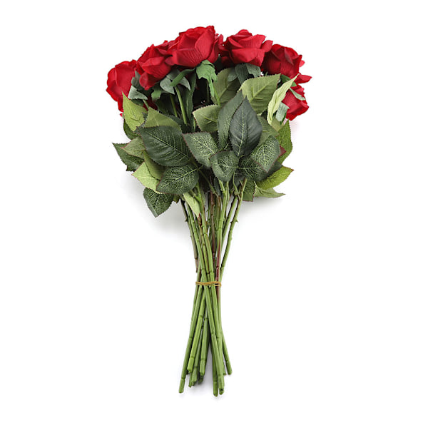 Kunstige roser, falske blomster til bryllup, brud, hjem, kontordekorasjon (20 stk mørk rød)