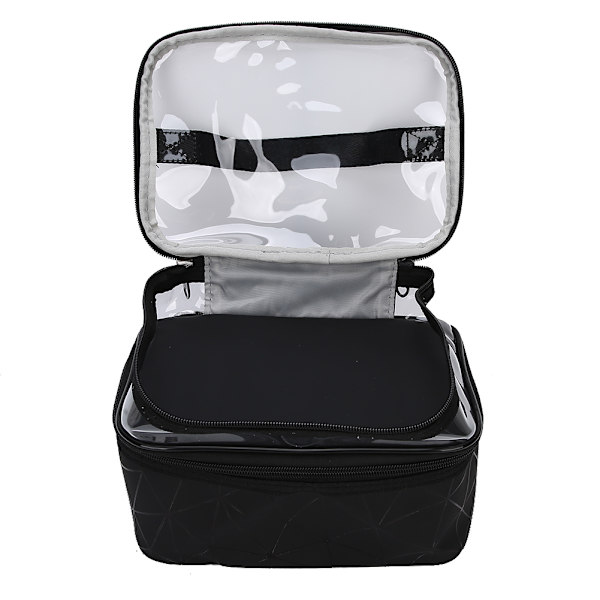 Mulifunktionel Kosmetikpose Dobbelt Lag Portabel Makeup Taske Toiletartikler Opbevaring Organizer Sort