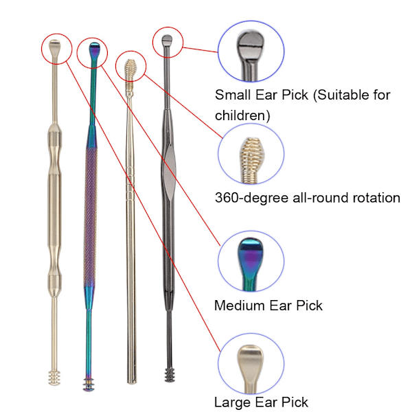 Ørevoksfjernersett i rustfritt stål - Ørepinne, skje, ørerensingsverktøy
