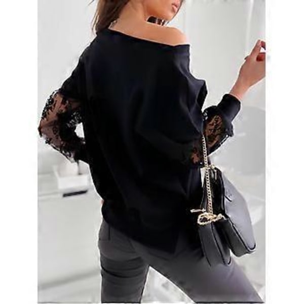 1 stk. patchwork langærmet T-shirt - sort (style582)