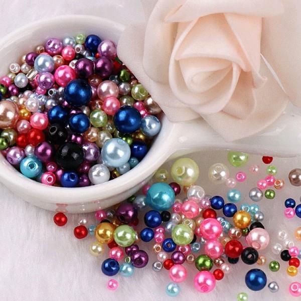 Farverige runde perler Imitation Faux Pearls 3-8MM Blandet farve