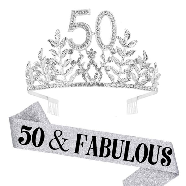 50th Birthday Sash and Crown -hiusnauha naisille, Birthday Crown