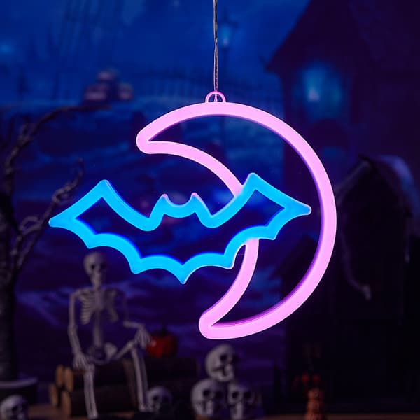 Halloween Halvmåne Flaggermus Neonlysdekorasjon - Rosa Pink