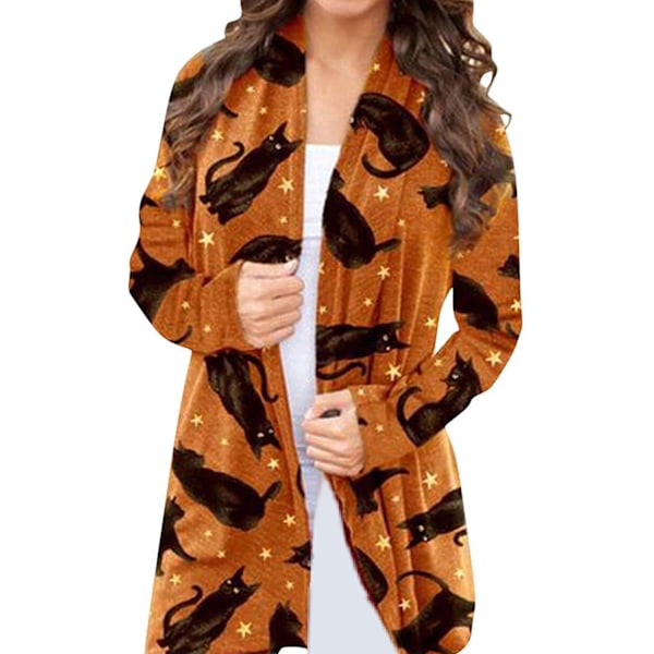 Halloween Dam Öppen Fram Sida Tryck Långärmad Lös Passform Elegant Vardaglig Ytterkläder Typ 4 XL