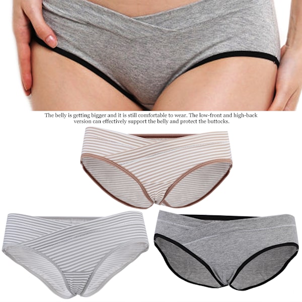 3-pack Gravida Underkläder med Låg Midja, Mammaunderkläder, Maglyft, Bomullsunderbyxor, Trosor (Grå Grå Rand Brun Rand XL)