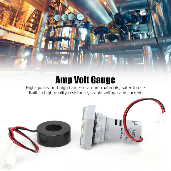 AD16‑22FVA 2-i-1 Voltmeter Amperemeter Spennings- og Strømmåler Tester Måleindikator Hvit