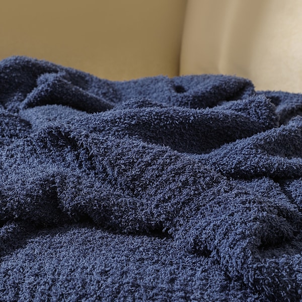 Neulotu Neulepeitto Aikuisten, Pehmeä ja Lämmin Hengittävä Pehmeä Syksyinen Peitto Sovalle, Sovalle, Sängylle, Kääntyvä Mukava ja Karvainen Neulepeitto Dark blue