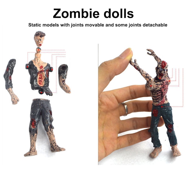 6 stk/pakke Zombie dukke statisk modellsett med bevegelige ledd og noen ledd som kan løsnes Zombie dukke