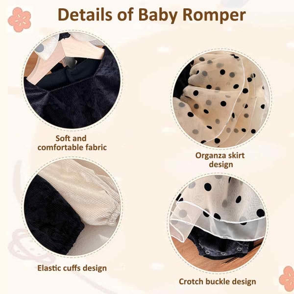 1 vår og høst baby onesie polka dot fløyel mesh pannebånd