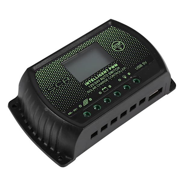 LCD Solpanel Batteriregulator Laddningsregulator PWM Intelligent USB Port 12V 24V 10A