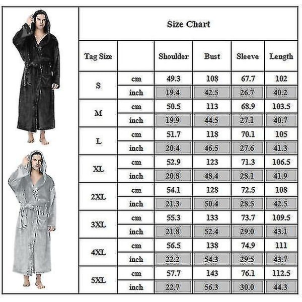 Plus Size Herre Luksus Badekåbe Hætte Varmt Fleece Badekåbe Blød og Hyggelig Lounge Sleepwear Robe-4xl Sort