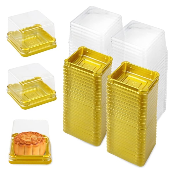 50 Set genomskinlig plast Mini Cupcake Boxes Fyrkantig Mooncake Box