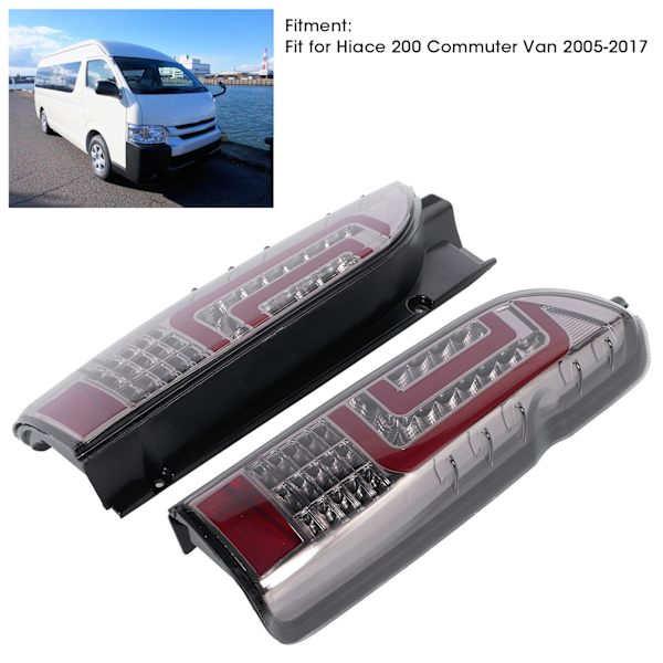 Par LED Baklykter Samling Kvadratisk Baklykt Passer for Hiace 200 Pendlerbuss 2005-2017 Røkt Linse