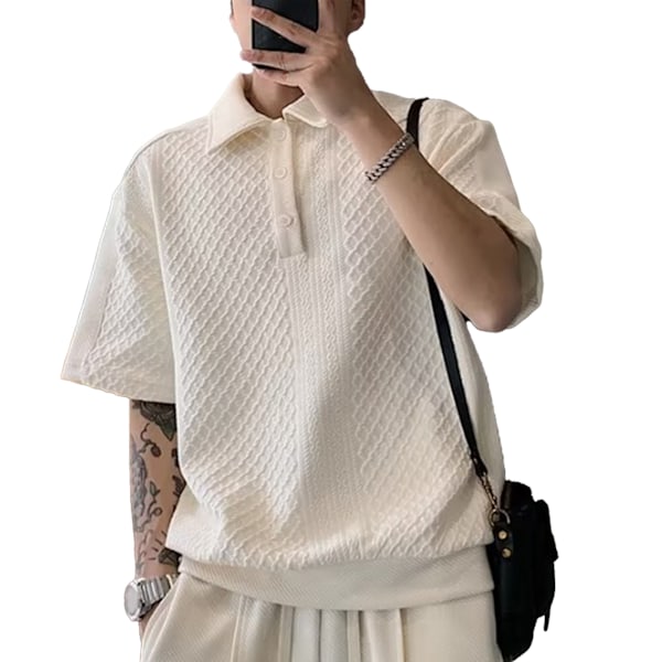 Miesten lyhythihainen paita, napillinen alas käännetty kaulus, löysä, yksivärinen, herrasmiehille, aprikoosi, 2XL