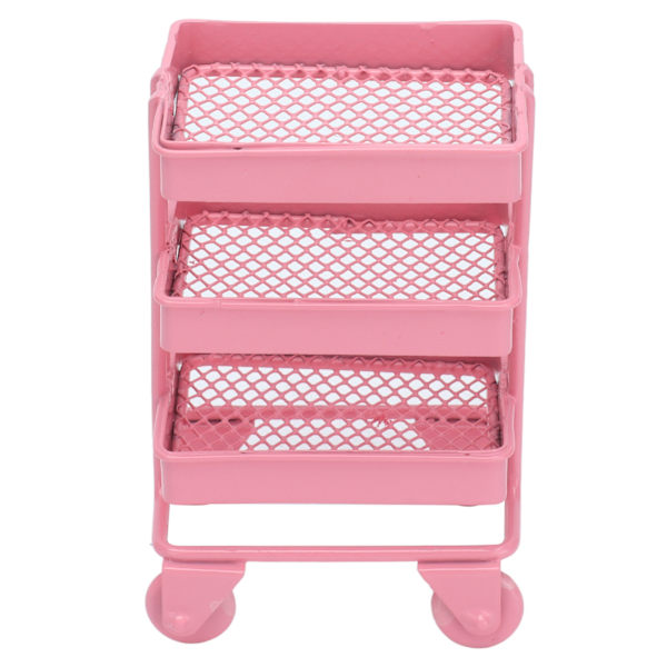1:12 Mini Dockhus Leksak 3-Vånings Förvaringsställ med Hjul för Dockhusköksmöbler Dekoration Rosa