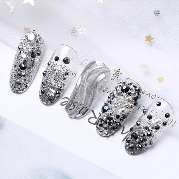 Nagelkonst DIY Glitter Rhinestone Manikyrverktyg Platt Bas Mini Pärlor Dekoration (#9)