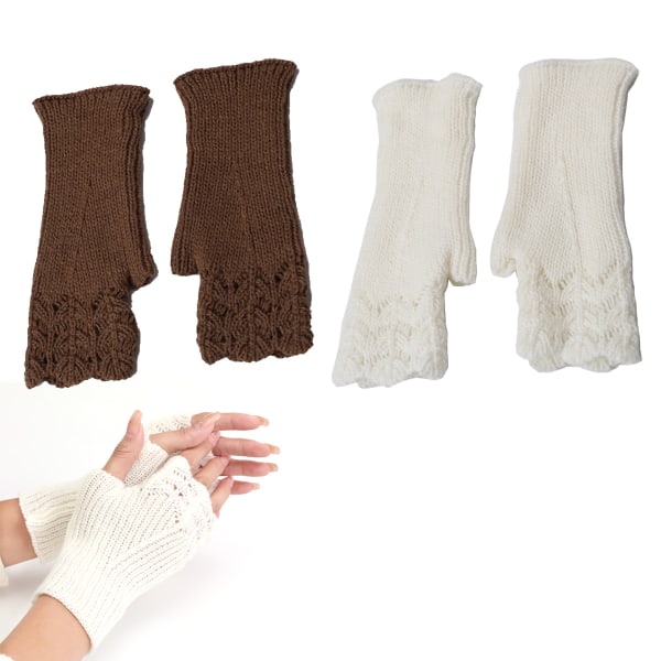 2 paria naisten talvivarsien lämmittimet lämpimät sormettomat hanskat Käsi Cr