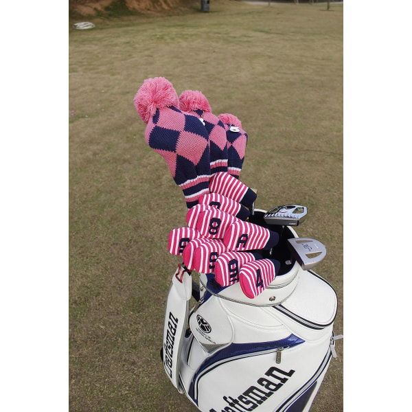 Golf Knit 3st Headcover Set Vintange Pom Pom Sock Covers 1-3-5
