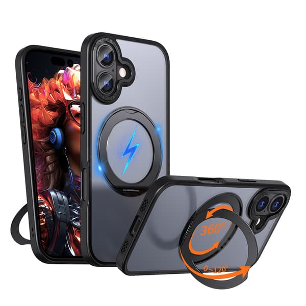 360° roterbart magnetiskt ringfodral för iPhone 15, stötsäkert skyddsfodral (svart) Black iPhone 15