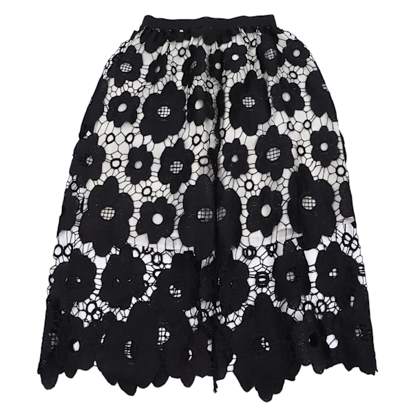Dam Hollow Out Spets Midi Kjol Blommig Spets Hög Midja A Linje Elegant Maxi Lång Kjol Svart XL