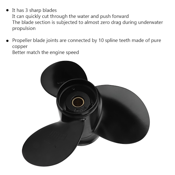 Udenbordsmotor Propeller 9 1/4x8in 3 Blade 10 Splines R Rotation Aluminium Legering Udskiftning til Suzuki 8‑20HP