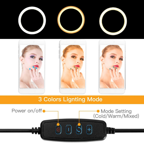 PULUZ 7,9 tommer LED Ringlys Mobiltelefon Live Broadcast Desktop Beslag Kit PKT3073B