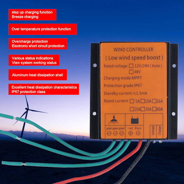 Vindladdningsregulator 48V 600W MPPT Lågspänningsladdning IP67 Skydd Steg Upp Vindenergi Reglerare 10A