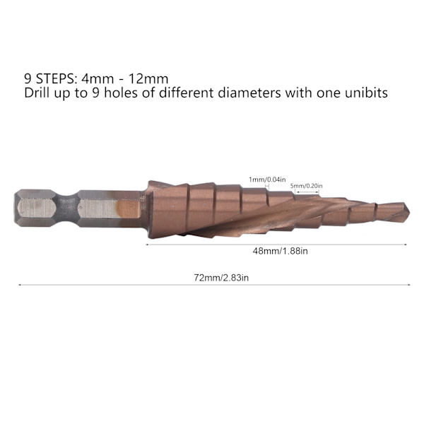 Spiral Stegborr HSS Kobolt Hexskaft Stegborr M35 9 Storlekar 4‑12mm