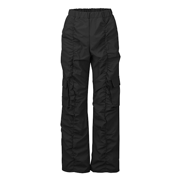 Dame Løse Arbejdsbukser Mode Casual Plisseret Design Dame Viddebenbukser med Store Lommer til Daglig Arbejde Udendørs Sort XXL