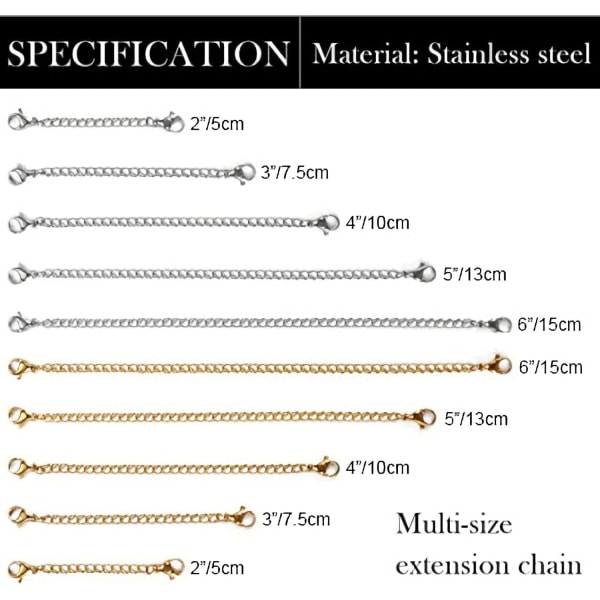 Halskædeforlængere, 10 stk. Halskæde i rustfrit stål