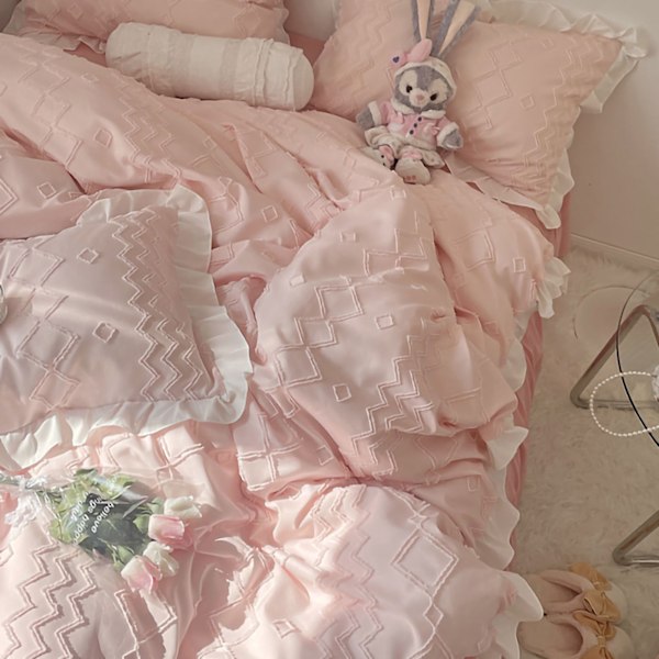 Täcke med Anti-förskjutningsstruktur, Boho Queen Size Säng i en Väska, Lättskött Maskintvättbar Geometrisk Broderi för Flickrum, Elegant, 3 delar