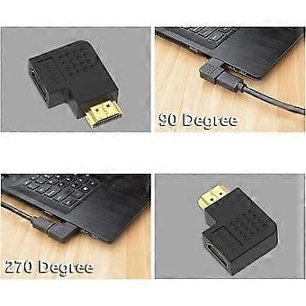 4 kpl. kulmikkaita HDMI-sovittimia 90 ja 270 astetta, HDMI-liittimen liitäntä, pystysuora litteä sovittimen pidike