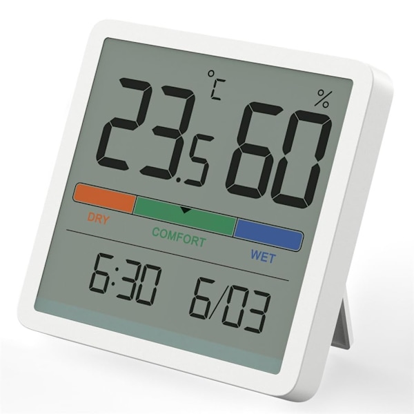 Hygrometer för hem och kontor, portabel inomhustermometer med kalibrering, stor LCD-display, temperaturmätare