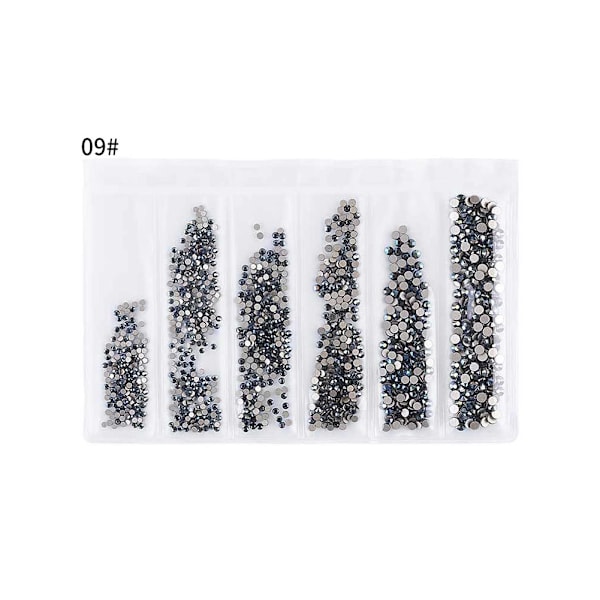 Nagelkonst DIY Glitter Rhinestone Manikyrverktyg Platt Bas Mini Pärlor Dekoration (#9)