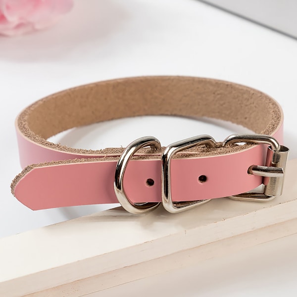 PU Leather Pet Puppy Collar Simple Pure Color Adjustable Dog Collars(pink M)