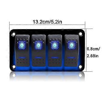 12V 4-veis vippebryterpanel for bil, båt, marine, campingvogn, RV, blå